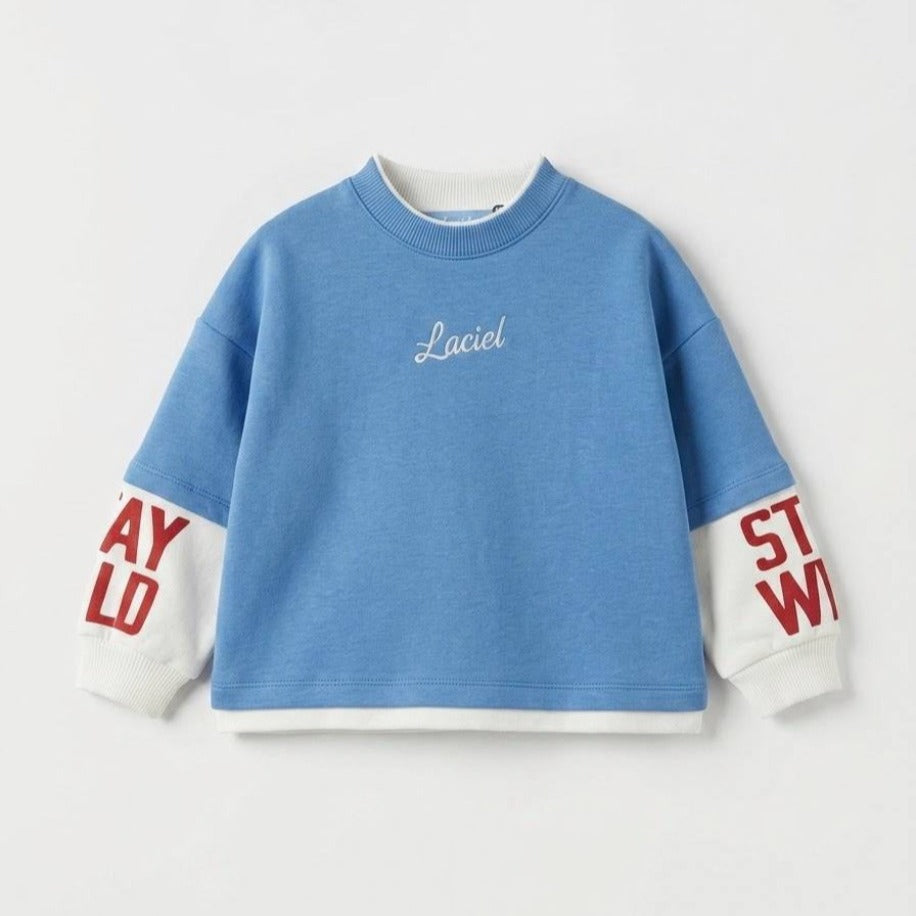LA'CİEL PARİS MAVİ ÇİFT KOL SWEATSHİRT - Lilou's Kids Fashion
