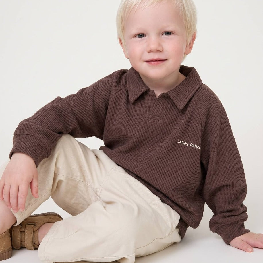 GOFRE KUMAŞ KAHVERENGİ POLO YAKA - Lilou's Kids Fashion